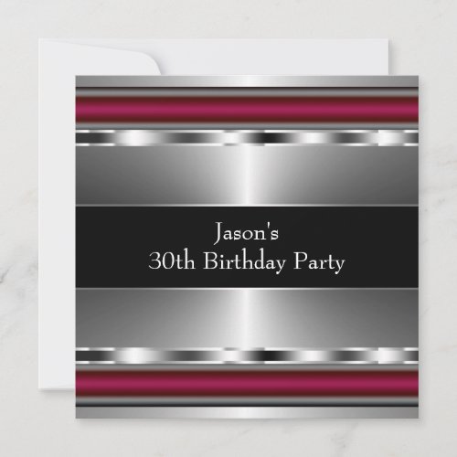 Black Red Silver Mans 30th Birthday Party Invitations