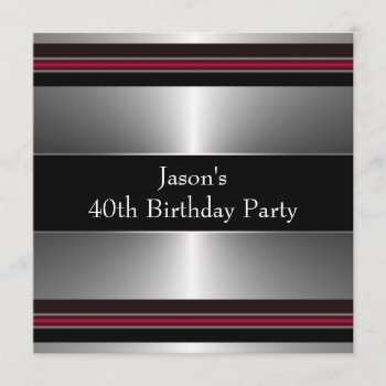 Black Red Silver Mans 40th Birthday Party Invitation by InvitationCentral at Zazzle