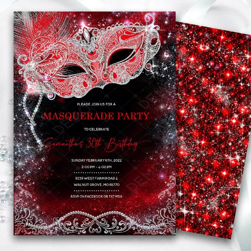 Black Red Silver Masquerade Invitation