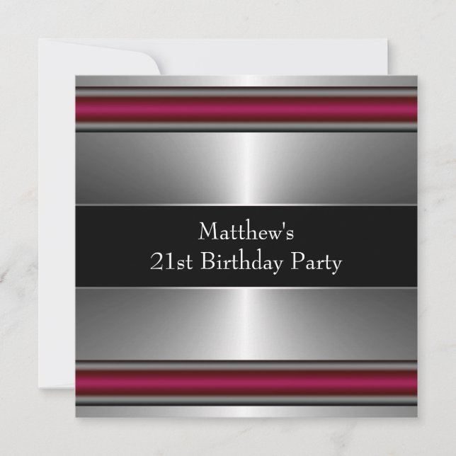 Black Red Silver Mens Birthday Party Invitation (Front)