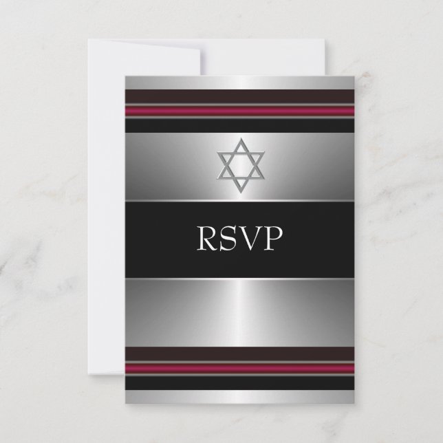 Black Red Silver Star of David Bar Mitzvah RSVP (Front)