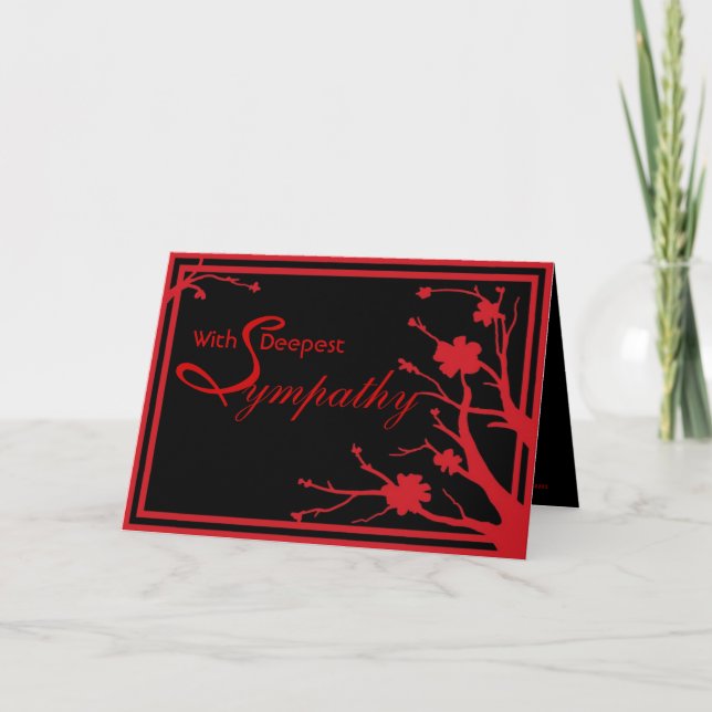 Black red simple floral design sympathy card (Front)
