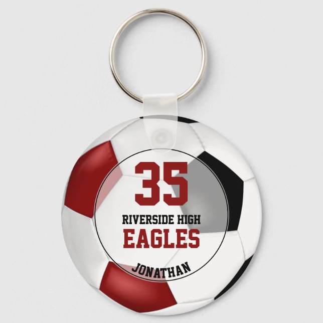 black red simple soccer ball boys' team spirit keychain (Front)