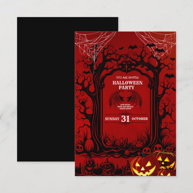 Black & Red Sinister Halloween Party Invitation (Front/Back)