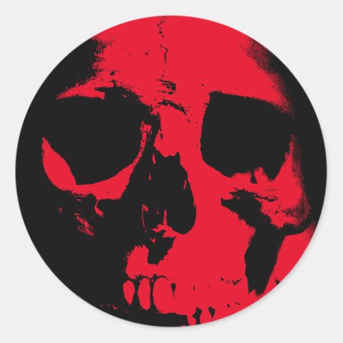 Black  Red Skull Classic Round Sticker