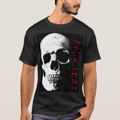 Black Red Skull Horror Text Mens Modern Halloween T_Shirt