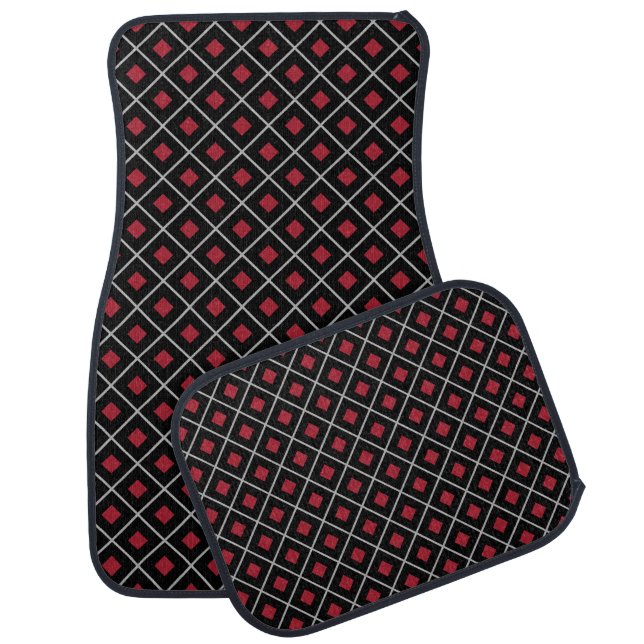 Black, Red Small Diamond Pattern Car Floor Mat (Set)