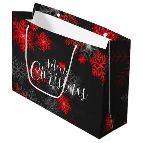 Black red snowflake Merry Christmas new year Box Large Gift Bag