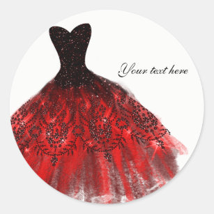 Black Red Sparkle Elegant Dress Birthday Party Classic Round Sticker