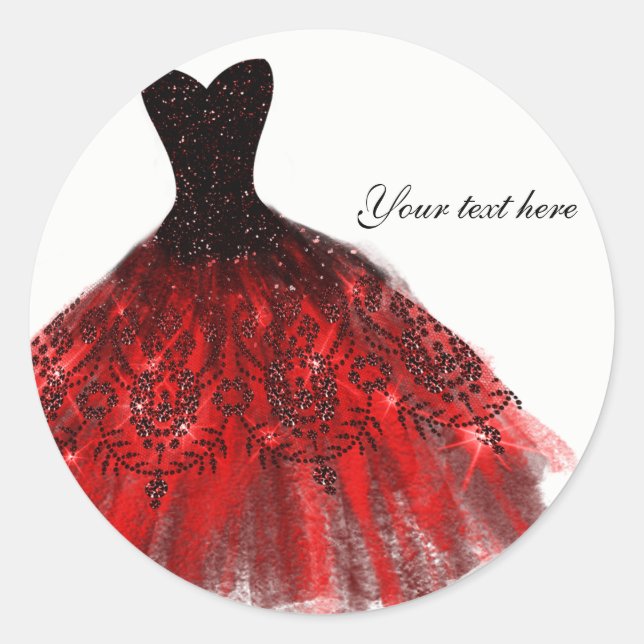 Black Red Sparkle Elegant Dress Birthday Party Classic Round Sticker (Front)