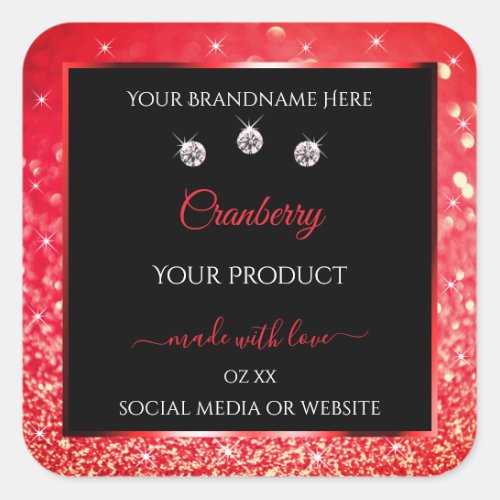 Black Red Sparkle Glitter Product Packaging Labels
