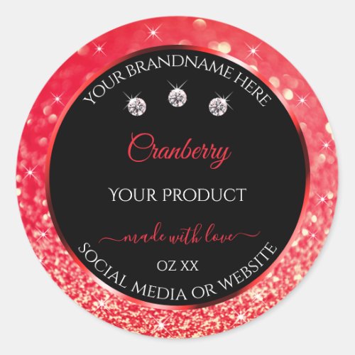Black Red Sparkle Glitter Product Packaging Labels