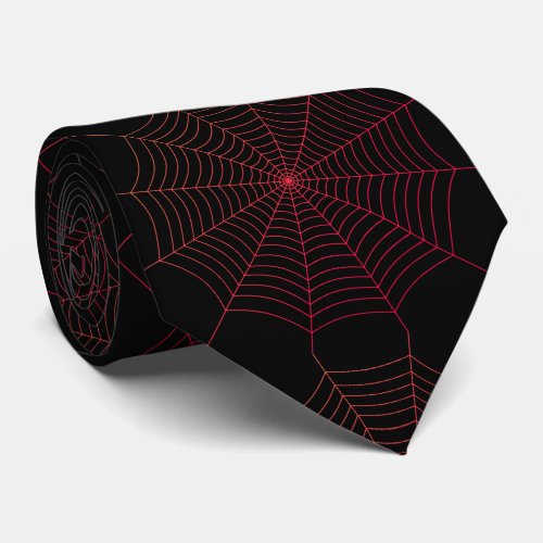 Black red spider web Halloween pattern 2 sides Neck Tie