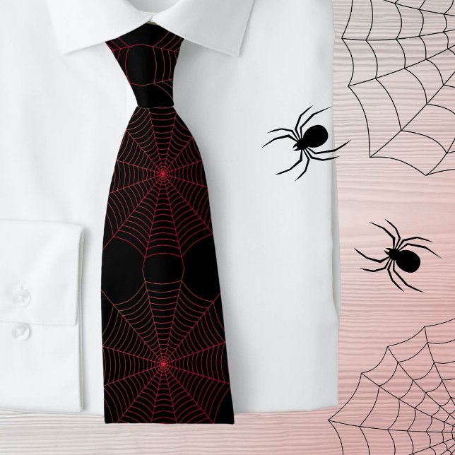 Black red spider web Halloween pattern (2 sides) Neck Tie (Creator Uploaded)