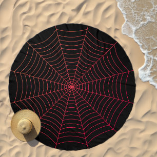 Black red spider web Halloween pattern Beach Towel