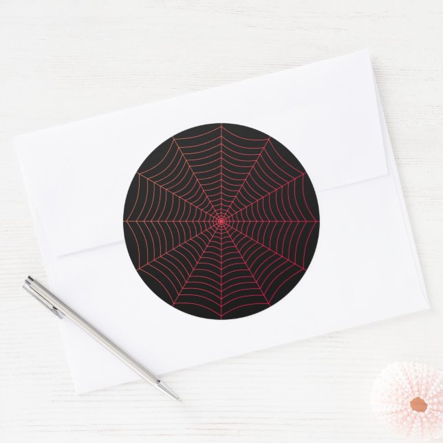 Black red spider web Halloween pattern Classic Round Sticker (Envelope)