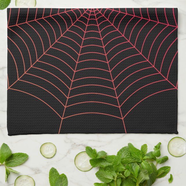 Black red spider web Halloween pattern Kitchen Towel (Folded)