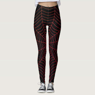 Black red spider web Halloween pattern Leggings
