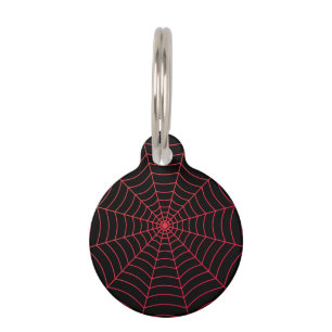 Black red spider web Halloween pattern Pet ID Tag