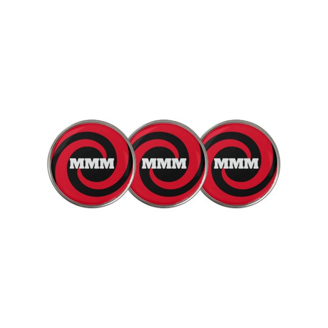 Black/Red Spiral Custom Monogram Ball Marker (3 Up)