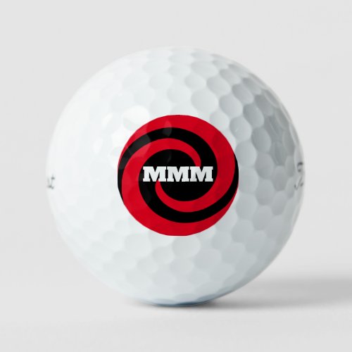 BlackRed Spiral Custom Monogram Golf Ball 3 Pack