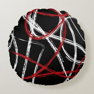 BLACK RED SPIRAL Round Throw Pillow