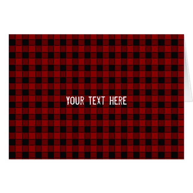 Black & Red Square Checker Plaid Fold Card (Front Horizontal)