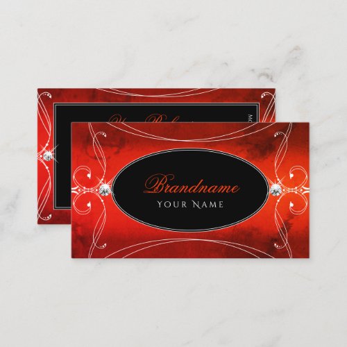 Black Red Squiggled Ornate Ornament Sparkle Jewels Business Card