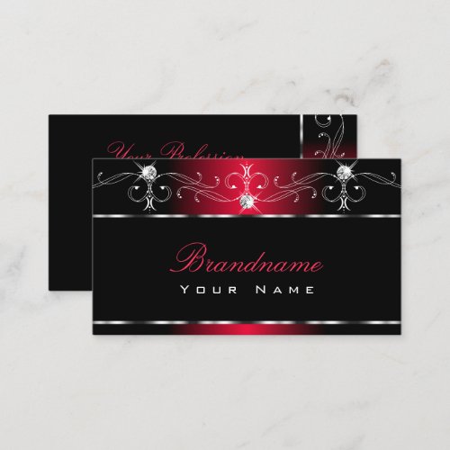 Black Red Squiggles Sparkle Jewels Ornate Ornament Business Card