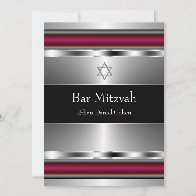 Black Red Star of David Bar Mitzvah Invitation (Front)