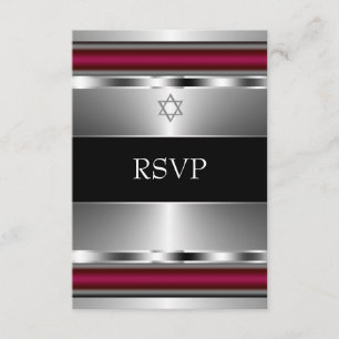 Black Red Star of David Bar Mitzvah RSVP Card