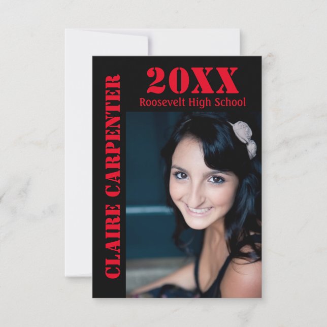 Black/Red Stencil Letters - 3x5 Grad Announcement (Front)