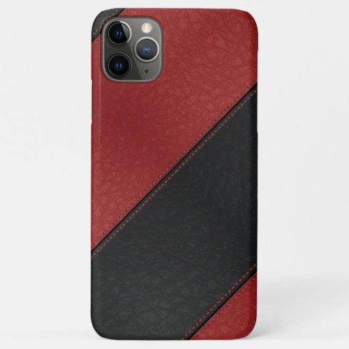 Black  Red  Stitched Diagonal Leather Stripe iPhone 11 Pro Max Case