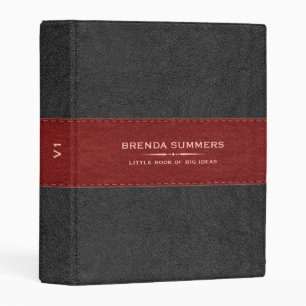 Black & Red Stitched Leather Black Mini Binder
