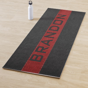 Black & red stitched leather stripes yoga mat