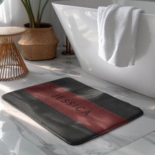 Black & Red Stitched Vintage Leather Bath Mat