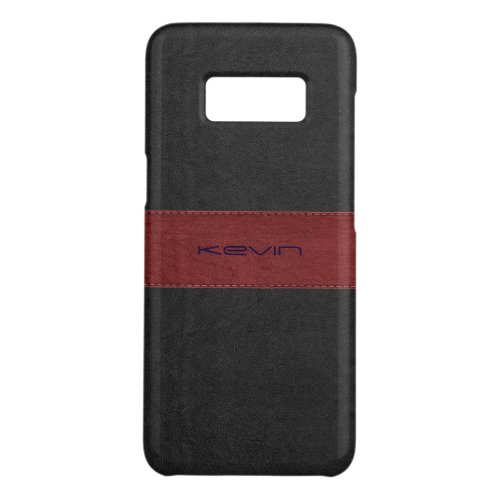Black  Red Stitched Vintage Leather Case_Mate Samsung Galaxy S8 Case