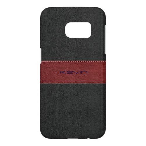 Black  Red Stitched Vintage Leather GR2 Samsung Galaxy S7 Case
