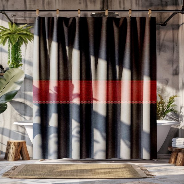 Black & Red Stitched Vintage Leather Shower Curtain (Creator Uploaded)