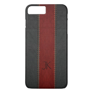 Black & Red Stitched Vintage Leather Stripes iPhone 8 Plus/7 Plus Case