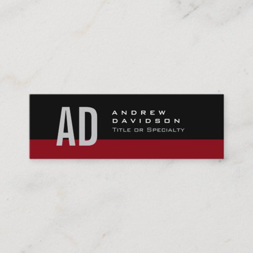 Black Red Stripe Grey Monogram Slim Business Card