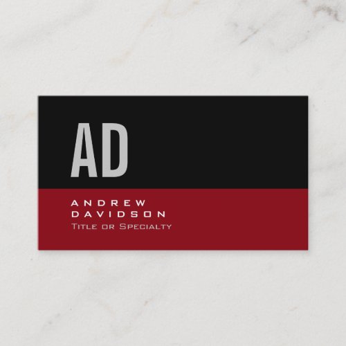 Black Red Stripe Grey Monogram Style Business Card