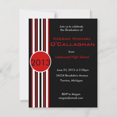 Black &amp; Red Striped Graduation Party Invitation