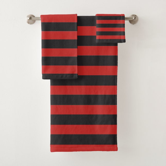 Black & Red Stripes Bath Towel Set (Insitu)