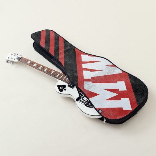 black red stripes + guitarist initials on modern guitar case (3/4)