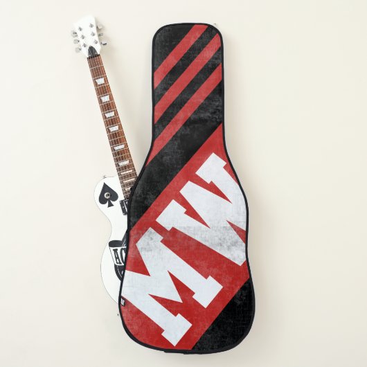 black red stripes + guitarist initials on modern guitar case (Front)