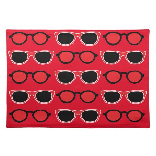 Black Red Sunglasses Pattern Cloth Placemat