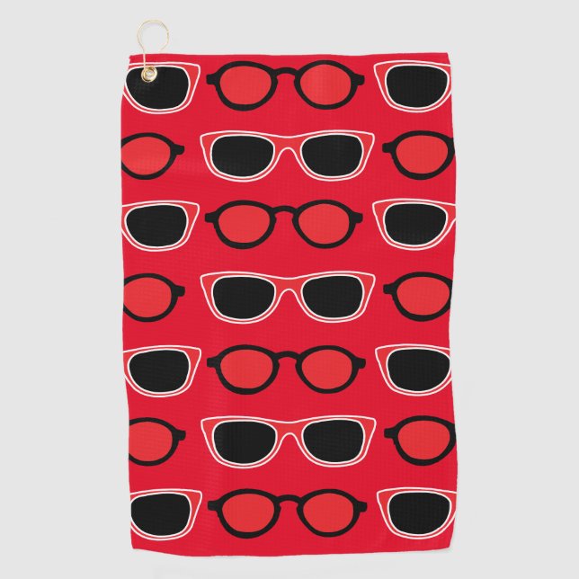 Black Red Sunglasses Pattern Golf Towel (Front)