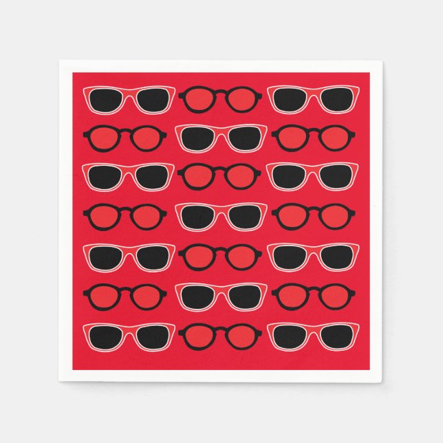 Black Red Sunglasses Summer Beach Pool Party Napkins (Front)