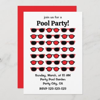 Black Red Sunglasses Summer Pool Party